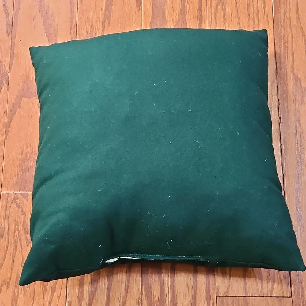 Vintage Christmas Pillow Green Red Stocking Dog Bones Couch Square